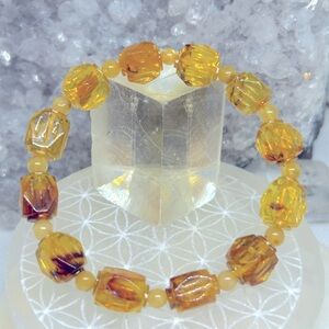 Carved Amber Beaded Bracelet